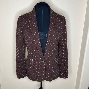 Anthropology Jacket in Brown with Peach Colored Polka Dots. Women’s L